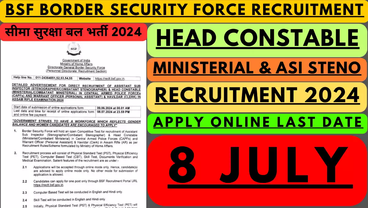 BSF HC And ASI Recruitment 2024 1526 Vacancies Apply Online